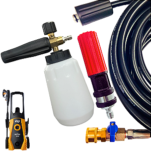 10 Metros Mangueira Trama de Nylon Com Registro + Bico Curto e Snow Foam Para Wap New Eco Wash