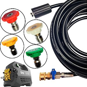 15 METROS Mangueira Trama de Nylon Com Registro Engate Rápido + 4 Bicos Coloridos P/ Lavadoras Wap WL 4000