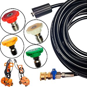 MANGUEIRA TRAMA DE NYLON COM REGISTRO E BICOS COLORIDOS PARA LAVADORAS DE ALTA PRESSÃO JACTO J6800, J7000