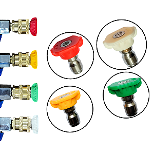 KIT 4 BICOS COLORIDOS DE ENGATE RÁPIDO PARA LAVADORAS DE ALTA PRESSÃO