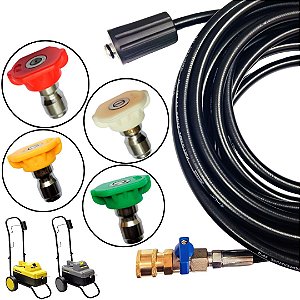 15 METROS MANGUEIRA TEAMA DE NYLON COM REGISTRO + 4 BICOS COLORIDOS PARA KARCHER HD585
