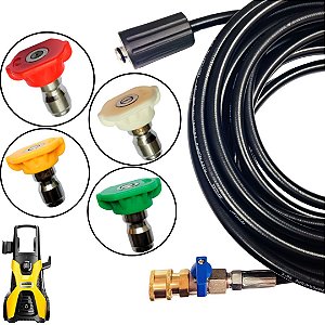 10 METROS MANGUEIRA TRAMA DE NYLON COM REGISTRO + 4 BICOS COLORIDOS PARA KARCHER K2