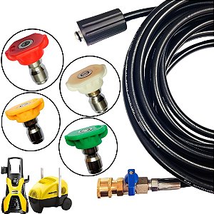 5 Metros Mangueira Com Registro e Bicos Coloridos Para Lavadoras Karcher K1, K2, K3, K4, K5