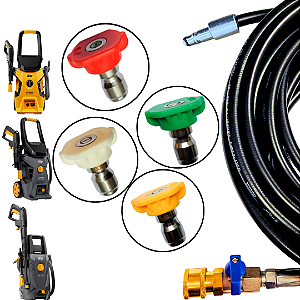 8 Metros Mangueira Trama de Nylon Com Registro + Bicos Coloridos Para Lavadora Wap WL 1820, 2600, 2610, 2660