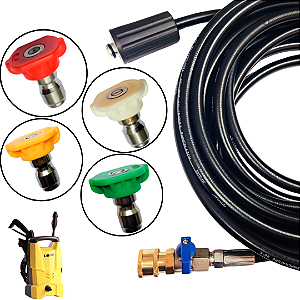 10 Metros De Mangueira Trama de Nylon Com Registro + Bicos Coloridos Para Lavadoras LAVOR