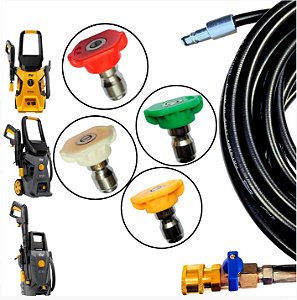 10 Metros Mangueira Trama de Nylon Com Registro + Bicos Coloridos Para Lavadora Wap WL 1820, 2600, 2610, 2660