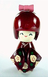 Boneca Kokeshi Pequena - Vinho Sakura