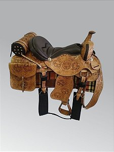 Sela Americana Quarto De Milha Entalhada Com Alforge e Porta Whisky