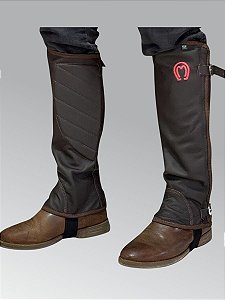 Perneira de Couro Vaqueta com Fivelas Bordado Mangalarga - Marrom