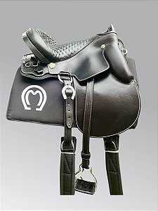 Sela Mangalarga Real Couro Legítimo Profissional De Pista - Preta
