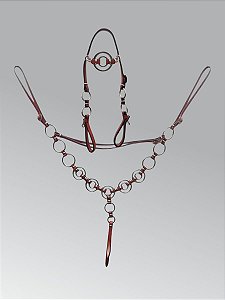 Cabeçada e Peitoral Argola Dupla Inox Virolado Ref. 1008 Couro Legítimo