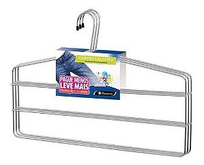 Kit 3 Cabides De Calça Triplo Aço Inox Calceiro