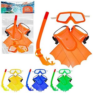 Kit Mergulho Máscara Com Snorkel Pé De Pato Infantil Verão