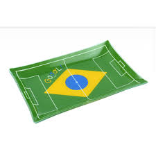 Travessa Rasa Vidro Campo De Futebol Bandeira23,5x15,5x1,5cm