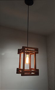 Lustre luminária de teto rústico de madeira com lâmpada retro