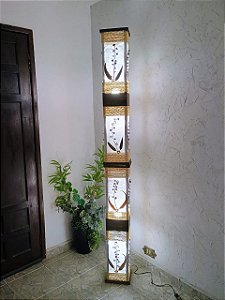 Abajur de Chão Piso Rustico Corda Madeira 2 Metros Altura sala quarto restaurante hotel pousada decoração iluminação