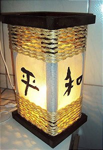 Abajur de mesa luminária de corda com ideograma japonês rústico sala quarto madeira