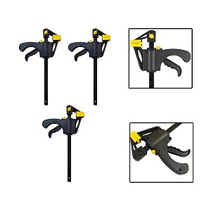 Kit 3 Grampos Sargento Aperto Rápido Madeira 150x265x45mm