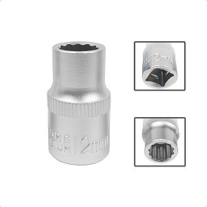 Soquete Estriado Encaixe 1/2 Pols CRV 12mm Aço Cromo Vanádio