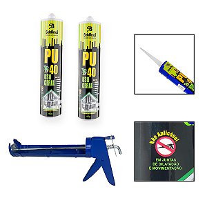 Kit 2 Cola Adesiva Selante PU40 Uso Geral Branco c/Aplicador