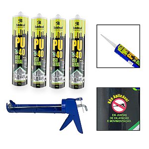 Kit 4 Cola Adesiva Selante PU40 Uso Geral Cinza c/ Aplicador