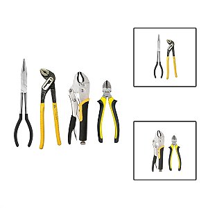 Kit 4 Alicates Pressão Bico Longo Papagaio Corte Diagonal
