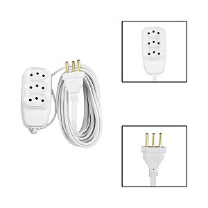 Extensão Elétrica 8 M Cabo PP 3 Tomadas 10A 250V Branco