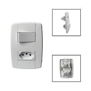Interruptor 1 Tecla C/ Tomada 3 Pinos 10A 250V Branco