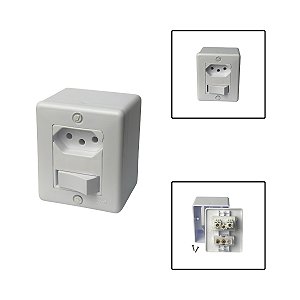 Interruptor Simples 1 Tecla Com Tomada 3 Pinos 6/10A 250V