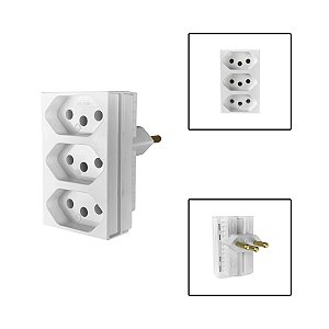 Pino Adaptador Triplo 3 Pinos Monobloco 20A 250V Branco