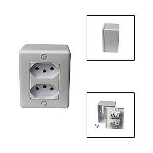 Tomada Dupla Sobrepor 3 Pinos 250V Branco