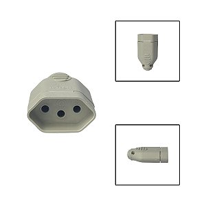 Tomada Plug Fêmea 3 Pinos 10A 250V Cinza