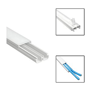 Canaleta PVC 20x10x2000mm Com Divisória E Fita Dupla Face Branca