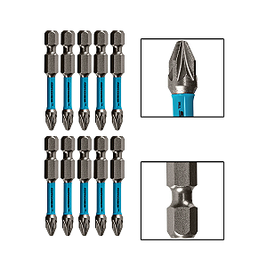 Ponta Bits Torcao Pz2 Aco 50mm P/ Parafusadeira 10 Pecas