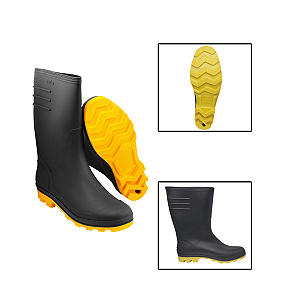 Bota De Borracha Cano Médio 43 Pvc Forrada Preta E Amarela