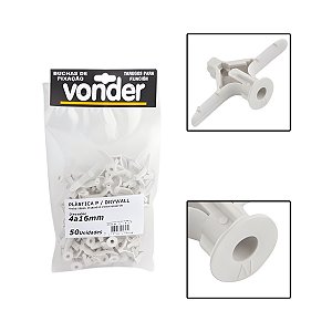 Bucha De Plástico Para Drywall 4 A 16mm C/ 50 Pçs