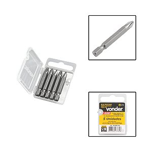 Jogo de Bits Phillips Encaixe 1/4" Ph2 50mm C/ 5 Pçs