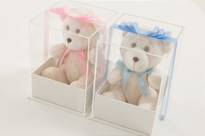 Caixa em acrílico com urso e mensagem personalizada