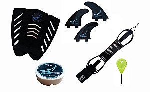 Deck Prancha Surf+ Leash +jogo Quilhas M5+ Parafina+chavinha - Kit Surf 1