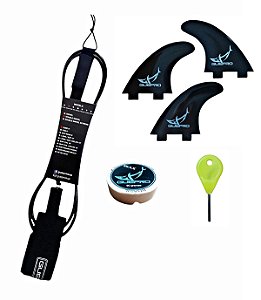 Leash Surf + Jogo Triquilhas M5 + Parafina + Chavinha - Kit Surf 4