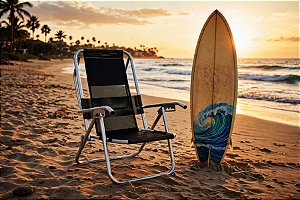 CADEIRA DE PRAIA DE ALUMINIO REFORÇADA PRETO GUEPRO