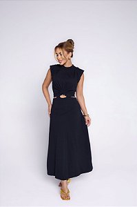 vestido fivela preto
