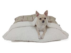 Saco de Dormir Pet Xadrez com Pelúcia Sherpa Off White
