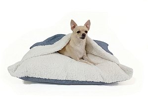 Saco de Dormir Pet Azul com Pelúcia Sherpa Off White