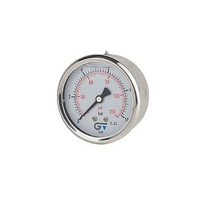 Manômetro Dn 63 Genebre - Inox - Glicerina - Horizontal - Bsp de 1/4" de 0 A 10 Bar 150 Psi