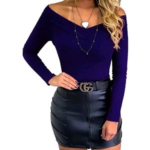 Blusa Ombro a Ombro Manga Longa Decote V