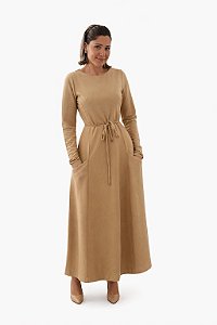 Vestido Longo Nude Manga Longa