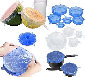 Kit Tampas Panela Silicone Pote Forma Elásticas Universal 6u