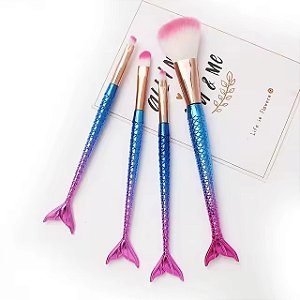 Pincéis Para Maquiagem Sereia Cauda Kit com 4 Multicolor