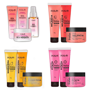 Kit 3 Porán Frutas: Hidratante + Esfoliante + Sabonete Corpo e Rosto - Escolha o Seu!